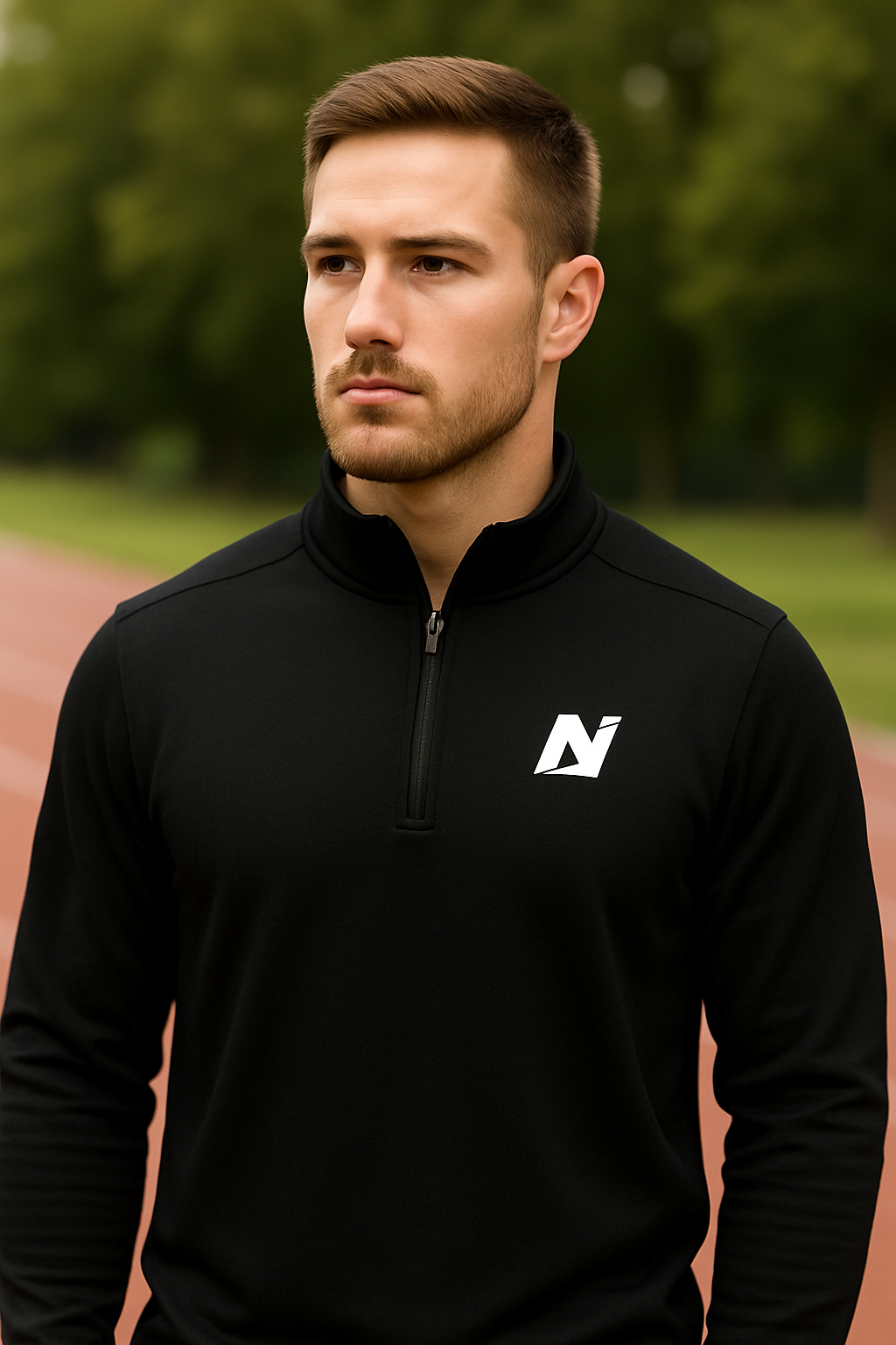 NTGR Fitness White Monogram Quarter-Zip Pullover (Embroidered)