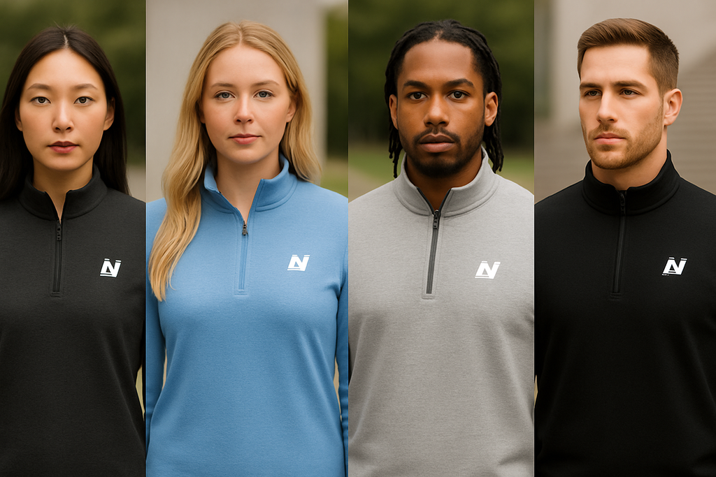 NTGR Fitness White Monogram Quarter-Zip Pullover (Embroidered)