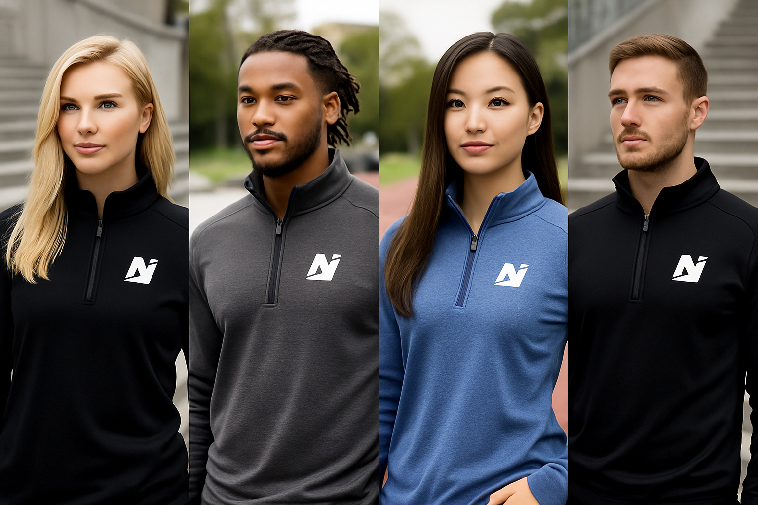 NTGR Fitness White Monogram Quarter-Zip Pullover (Embroidered)
